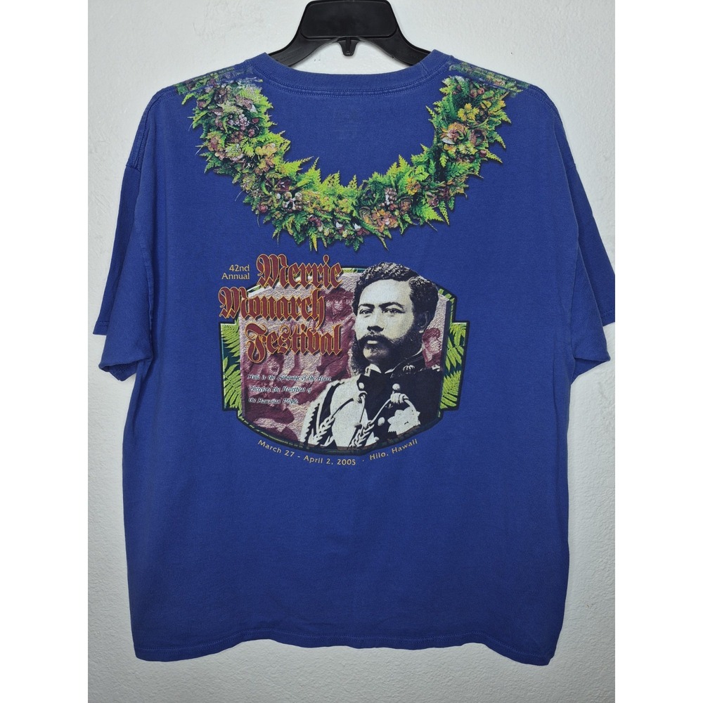 Vintage 2005 Merrie Monarch Festival T Shirt Mens XL Royal Blue Hawaiian Lei 24x